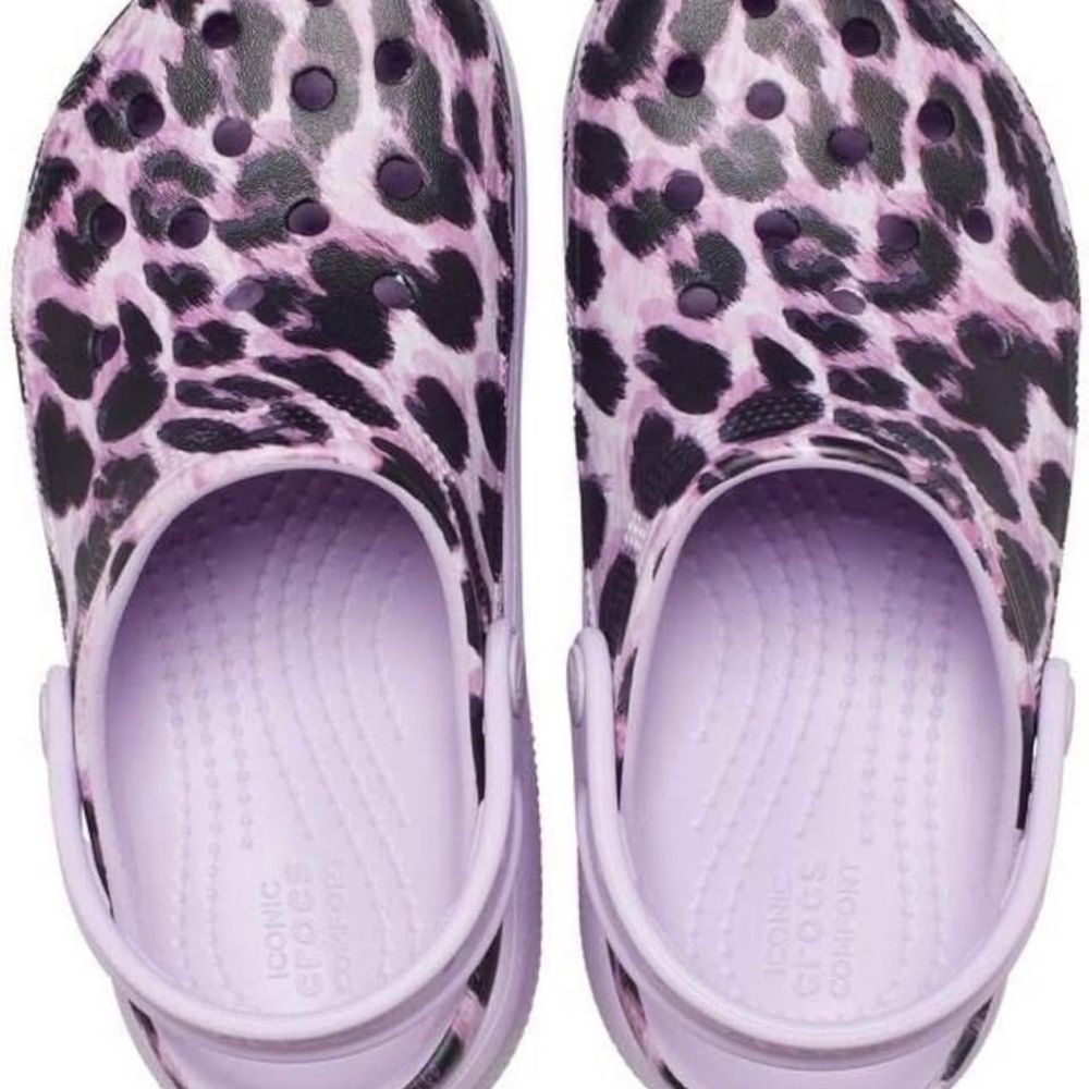 Leopard Print Kids Crocs - Lavender